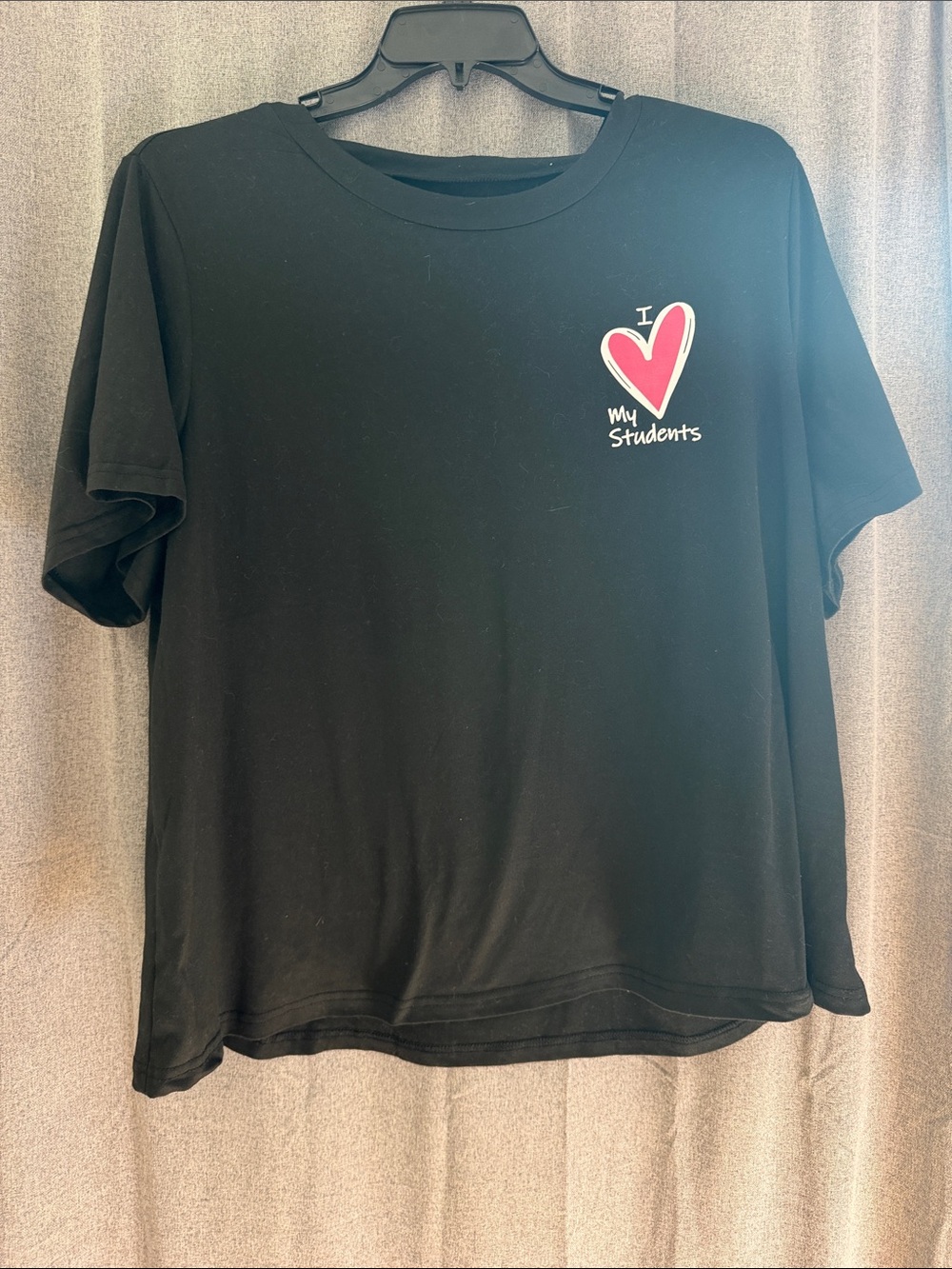 SHEIN Black Tee with Pink Heart "I ♥ My Students"